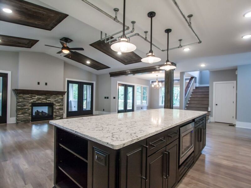 Kitchen island with custom metal detail
